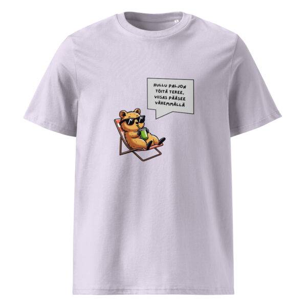 Hullu paljon töitä tekee t-paita luomu unisex lavender