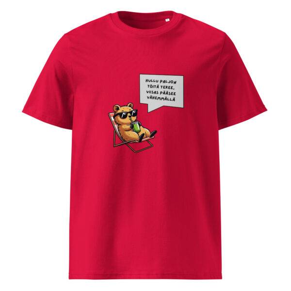 Hullu paljon töitä tekee t-paita luomu unisex red