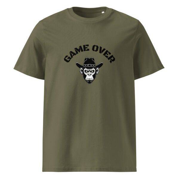 Game over digitaalinen apina t-paita unisex luomu khaki