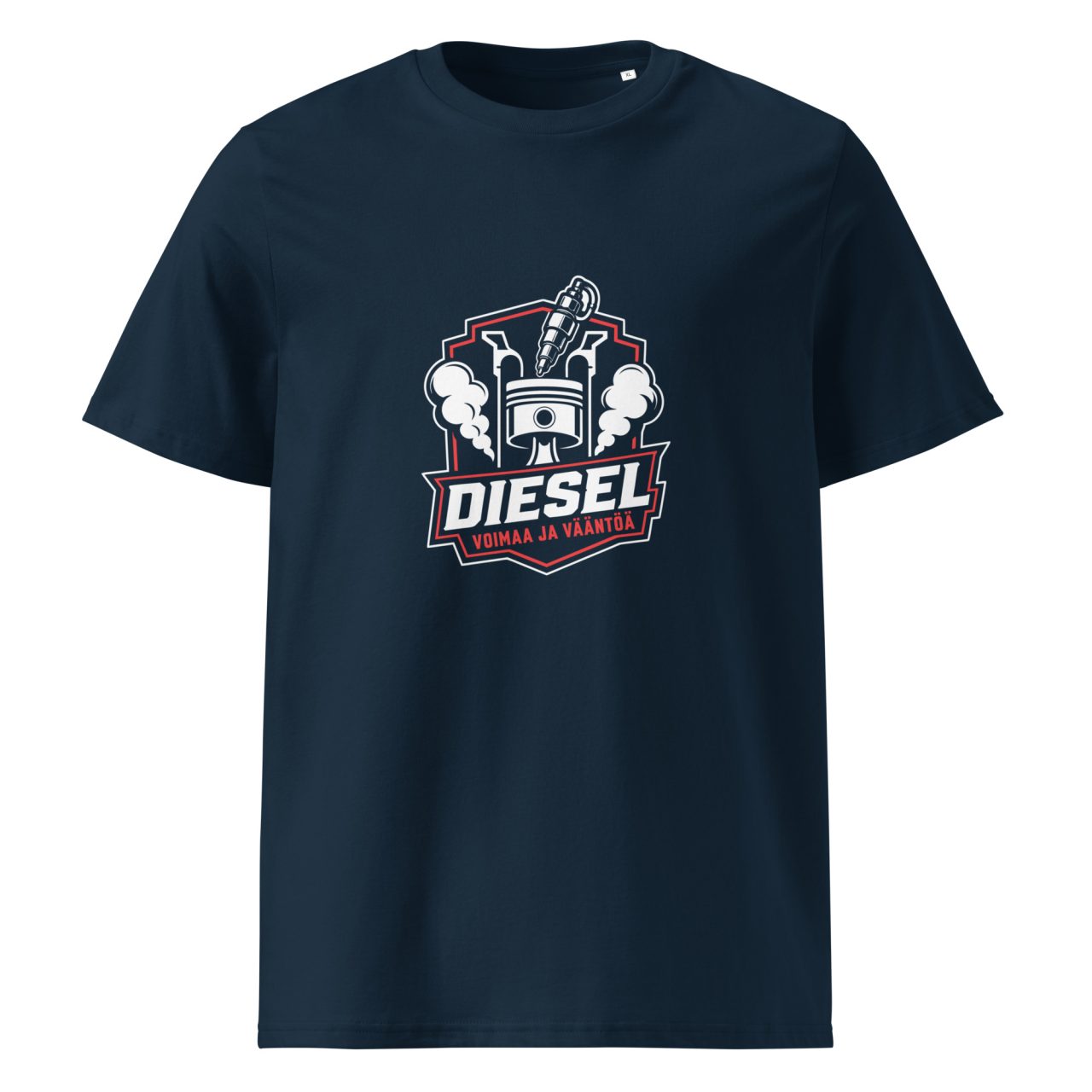 Diesel voimaa ja vääntöä t-paita luomu unisex french navy